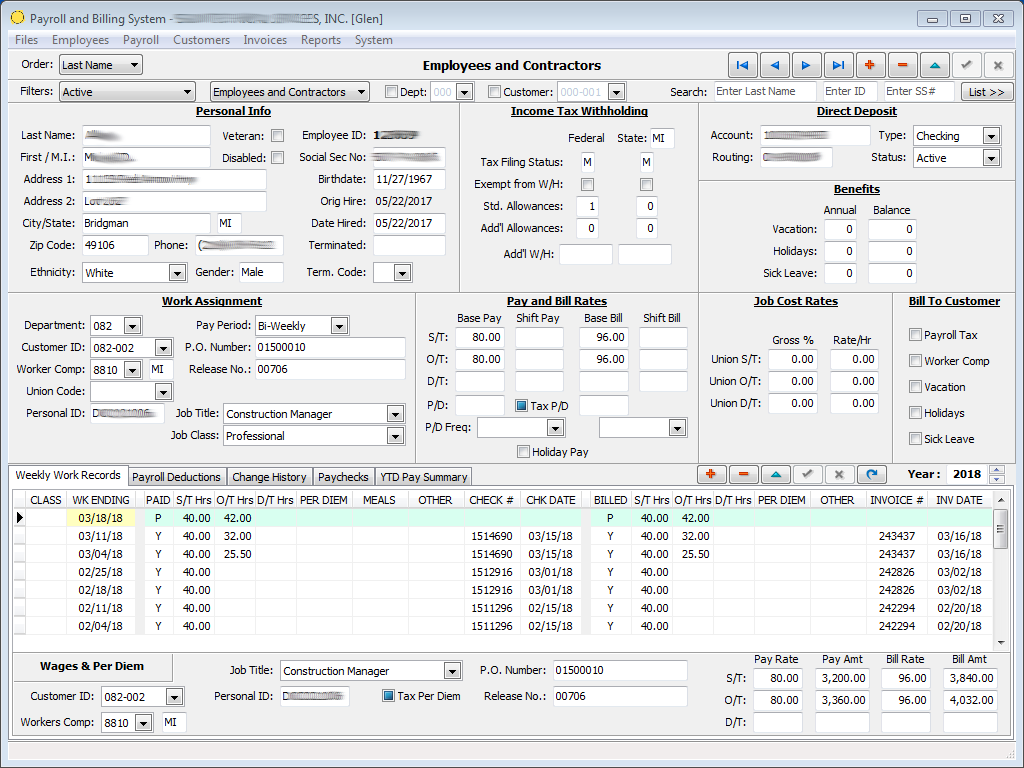 Payroll and Billing Application screenshot